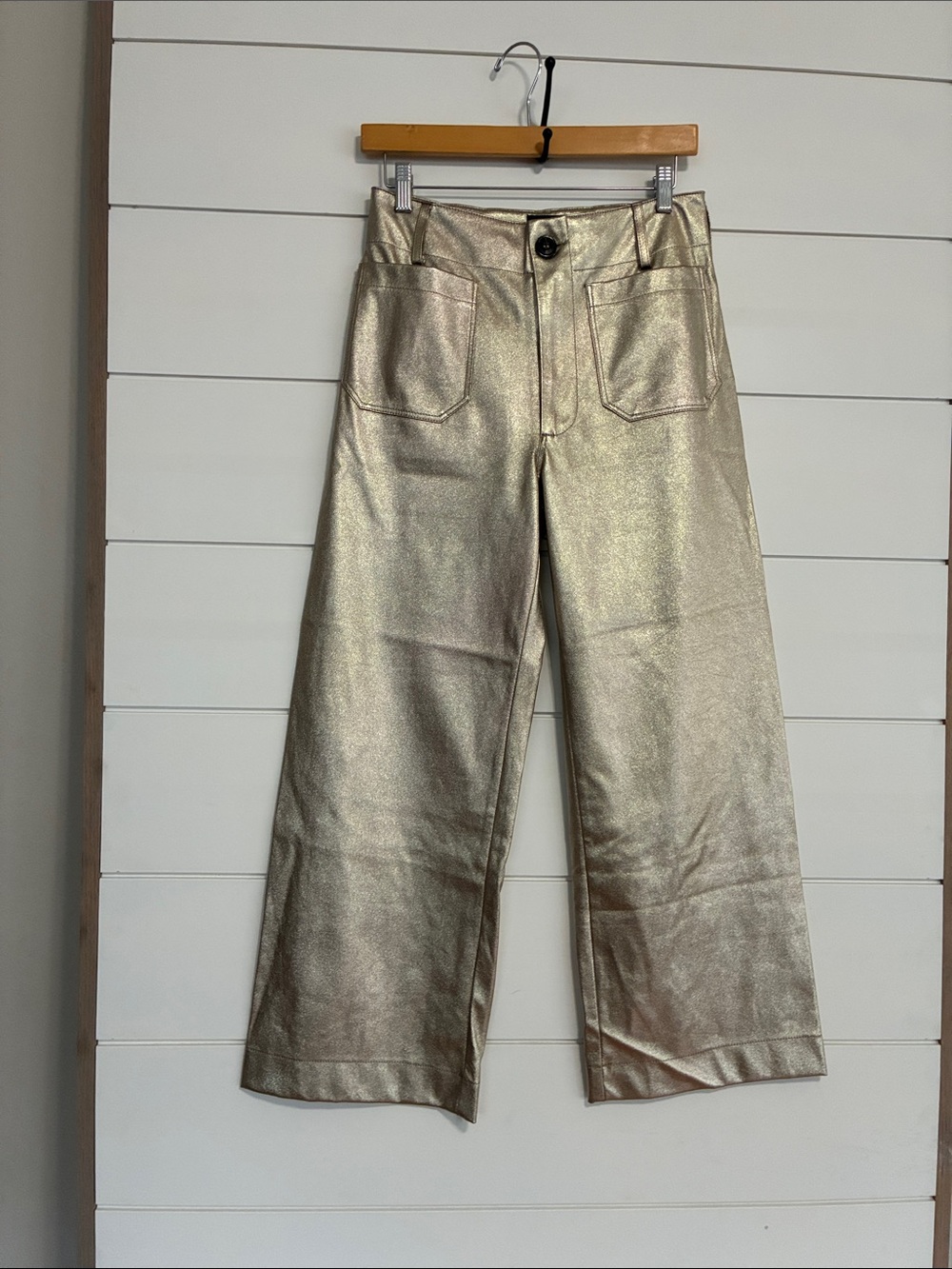 Maeve by Anthropologie The Colette Crop Wide Leg Gold Metallic Pant Sz 27 - Picture 6 of 11